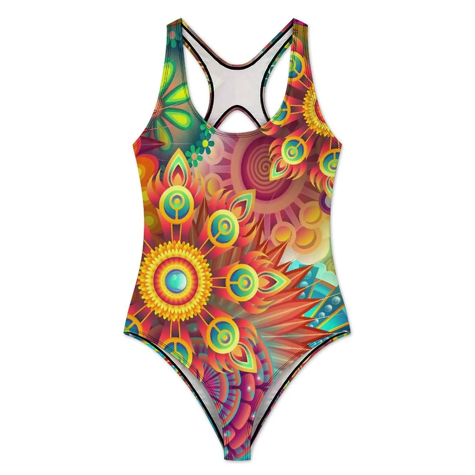 Flower Power Swimsuit Floral Hippie One Piece Swimwear Push Up Simple Monokini Sexy Fitness Custom DIY Swimsuits