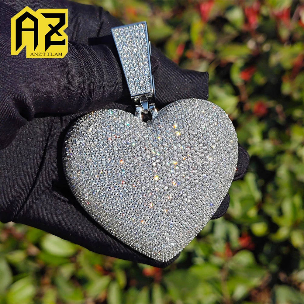 Anztilam BIG HEART Iced Out Pendant Necklace with Long Link Rope Chain Necklaces for Women Men Brass Zircon Punk Hip Hop Jewelry