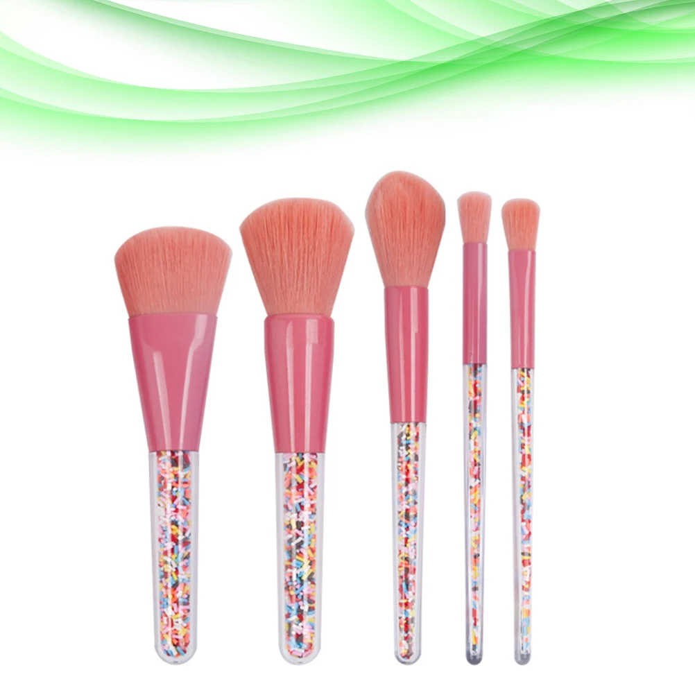 Zestaw 5 pędzli do makijażu Profesjonalne miękkie włosie z włókna Wysokiej jakości uchwyt Łatwy chwyt Codzienne profesjonalne użytkowanie Prezent dla kobiet