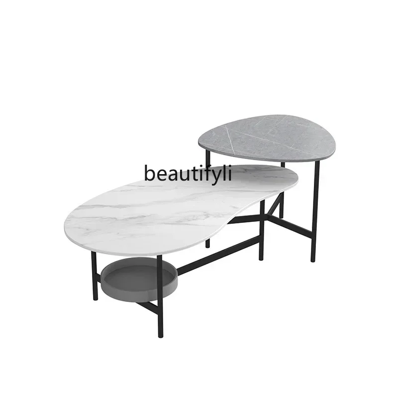 

25LDItalian Stone Plate Tea Table Side Table Minimalist Combination Shaped Simple and Light Luxury Creative Small Tea