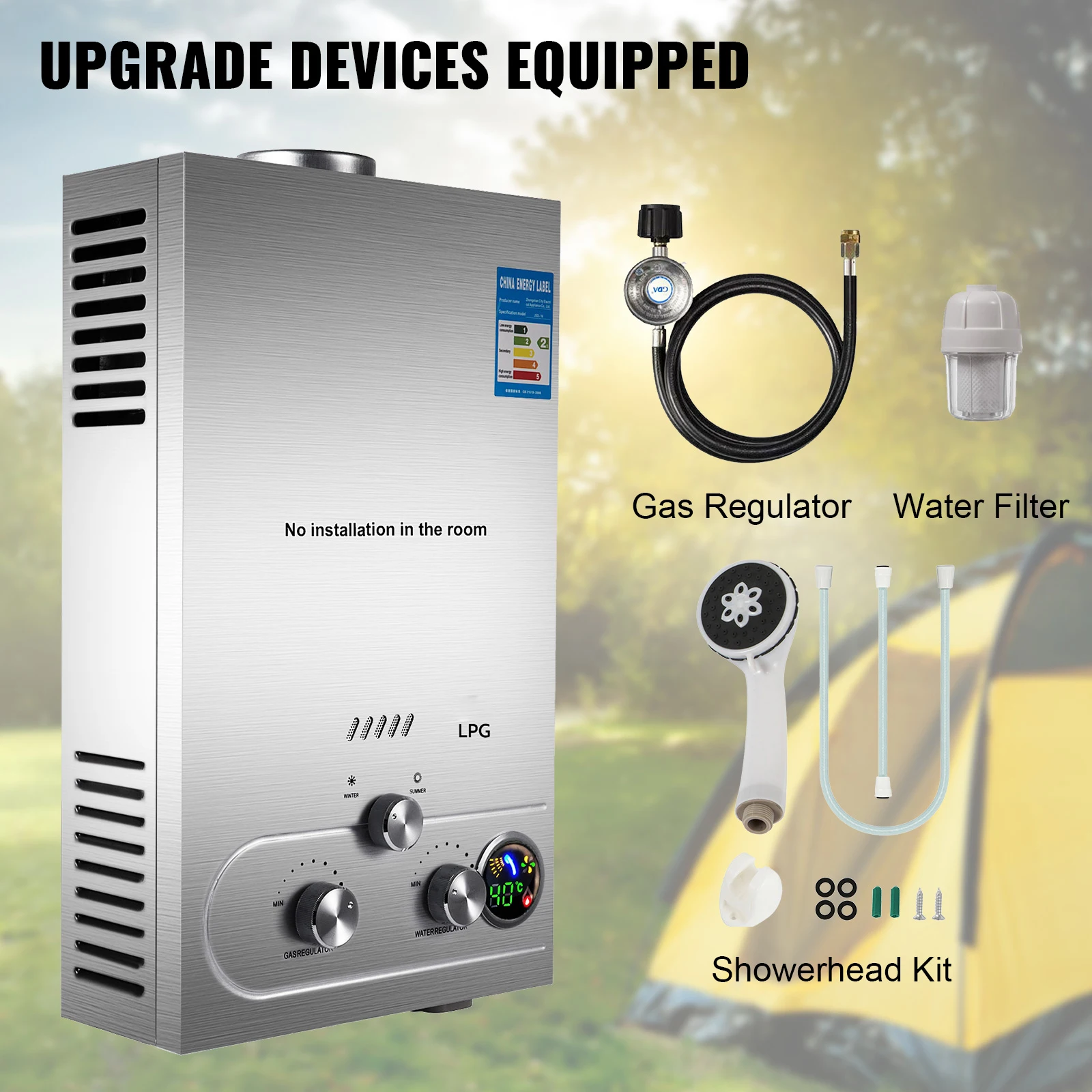 SIHAO 6L-18L Propane Gas Water Heater Digital Display Bathroom Heating Instant Outdoors Car Camping Water Heater Boiler