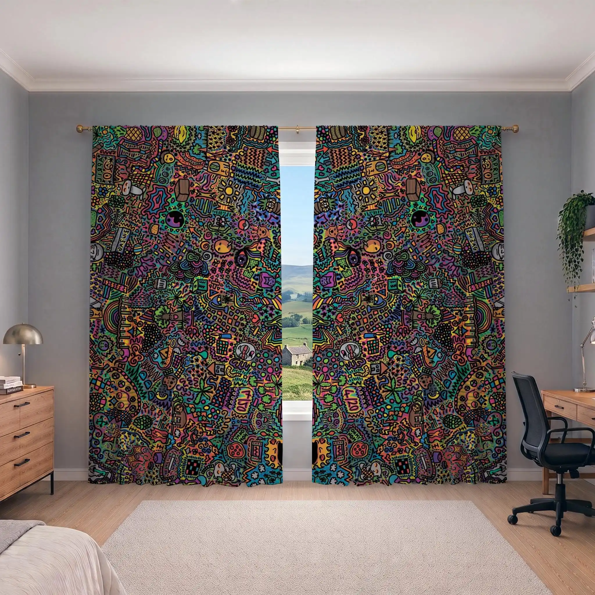 Vibrant Psychedelic Pop Art Pattern Curtain for Living Room Home Decor Window Treatment