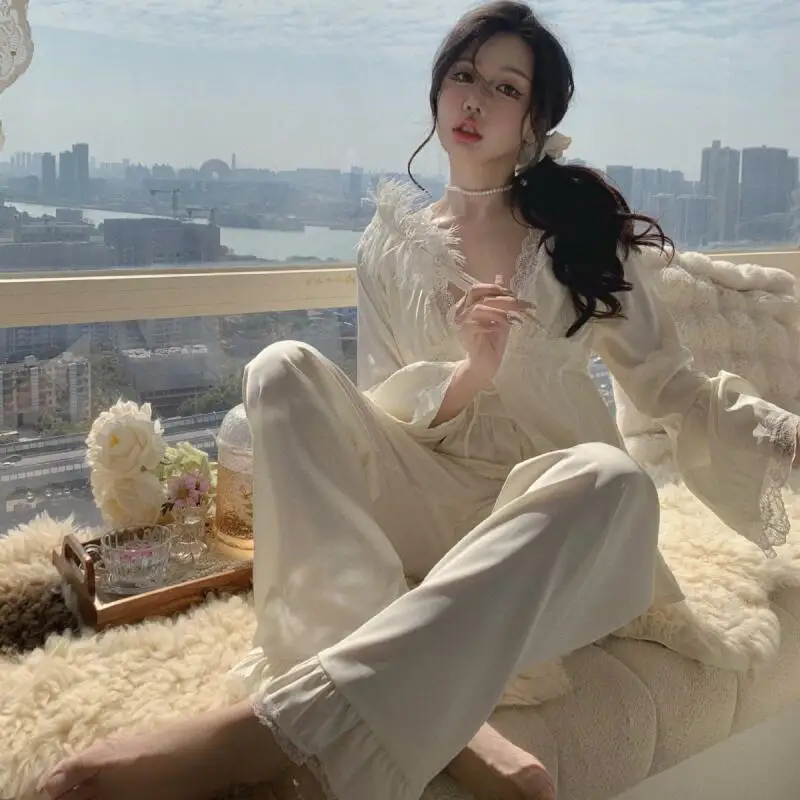 

Women's Clothing Sexy Straps Long Sleeves Pants Three-Piece Set The Spring and Autumn Annals Ice Silk Pajama Set Homewear Set