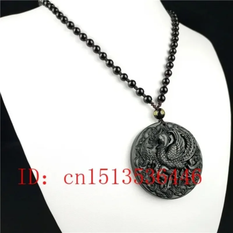 Certified Chinese Natural Black Green Jade Phoenix Pendant Necklace Fashion Charm Jewelry Accessories Sweater Chain Woman Gifts