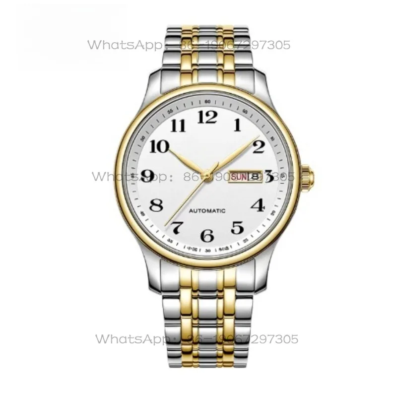 Automatic mechanical classic vintage calendar with a transparent case back casual gift men's watch