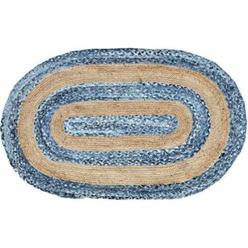 Oval Shape Rug Natural Jute & Denim Rustic Look Area Rug Farmhouse Braided Rugs