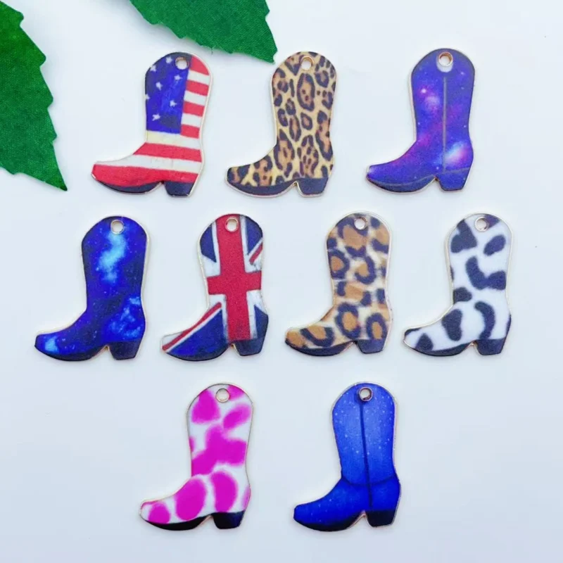 10pcs Western Cowboy Printed Boots DIY Accessories Personalized Alloy Keychain Pendant Wholesale