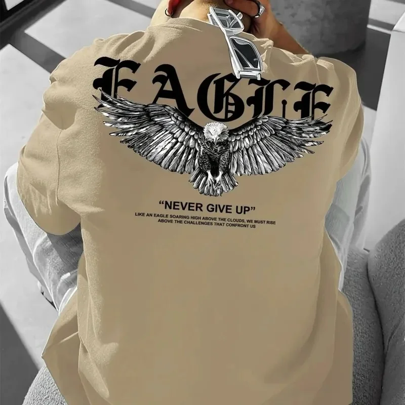 Mens Summer Casual Short Sleeve T-Shirt Never Give Up Graphic Print Loose Fashion Round Neck Outdoor Tee Top Streetwear