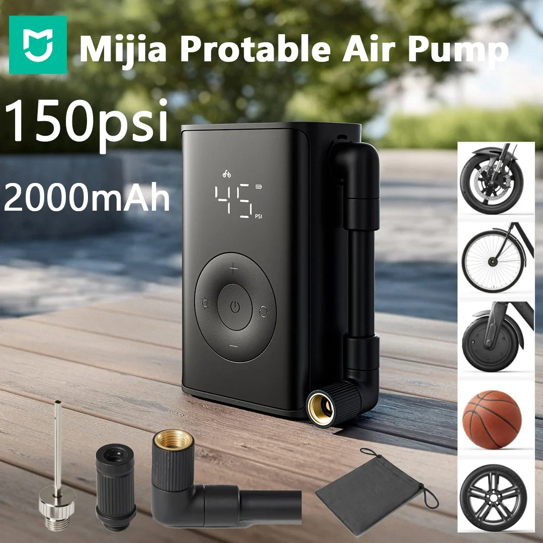 Mijia 2000mAh 150psi Portable Electric Air Pump Multitool Tire Pressure Detection Inflator for Car Bike