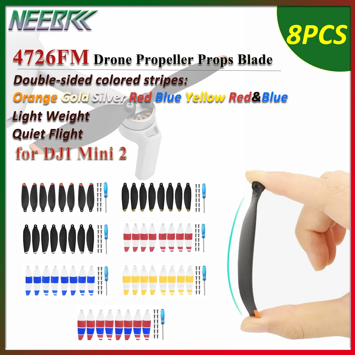 8PCS 4726FM Drone Propeller Props Blade Light Weight Quiet Flight Colorful Stripes for DJI Mini 2 Replacement Spare Accessories