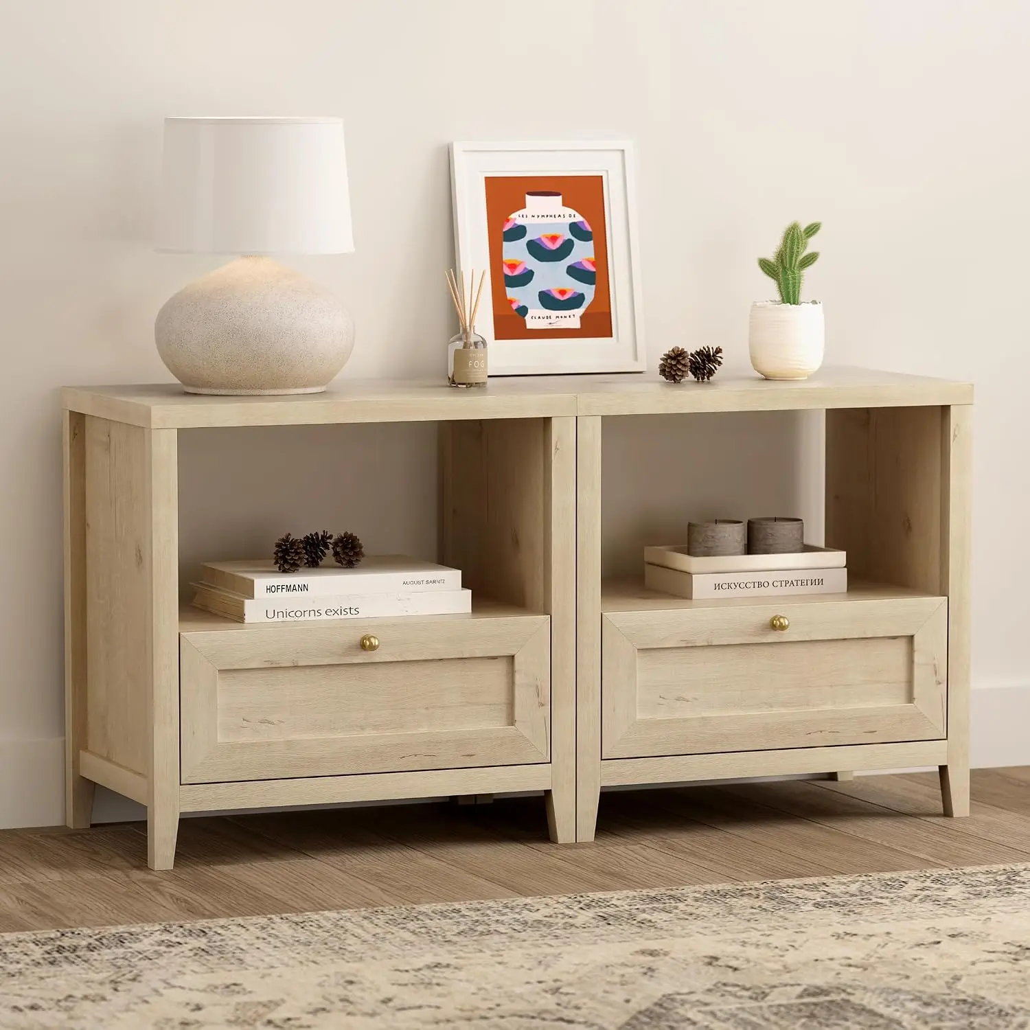 Farmhouse Nightstands Set of 2 with Drawer Modern 24