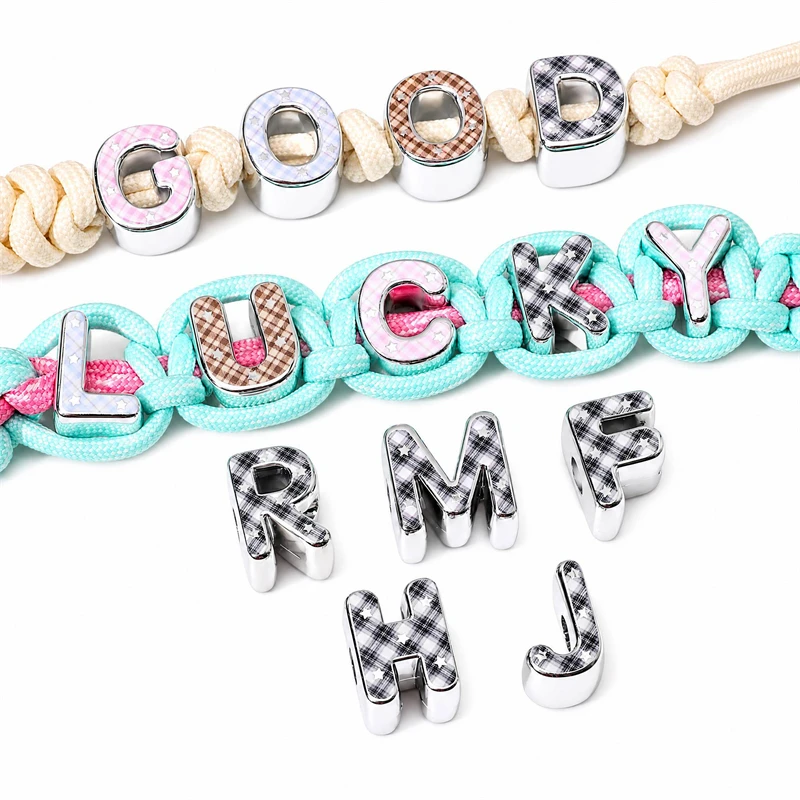 1pc/bag Acrylic Letter Beads UV Plated Grid Pattern Star Printed Loose Beads With Big Hole DIY Making Phone Chain Accessories