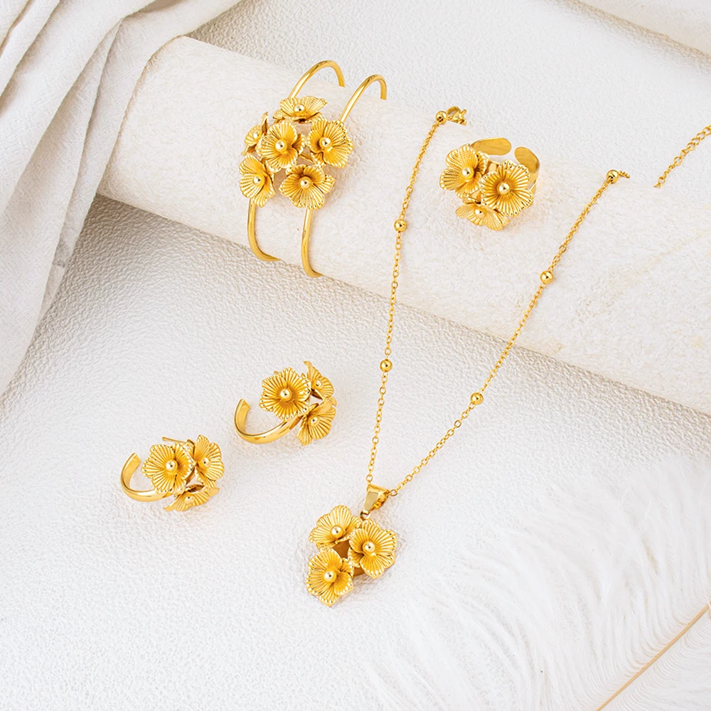 Dubai Blumen-Schmuckset Halskette Ohrringe Armband und Ring Damen-Accessoires Perfekt für Hochzeiten Geschenke und Großhandel – Detail 11
