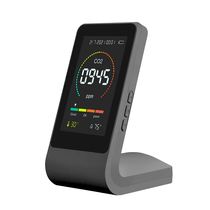 Medidor de co2 3 em 1, detector inteligente de qualidade do ar, sensor digital de temperatura e umidade, monitor de qualidade do ar (preto)