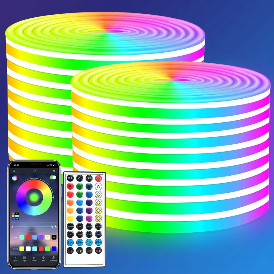 Luces de neón LED 24V RGB luces de cuerda LED con Control remoto Control por aplicación IP65 tira de luces LED de neón flexibles impermeables para Bedro