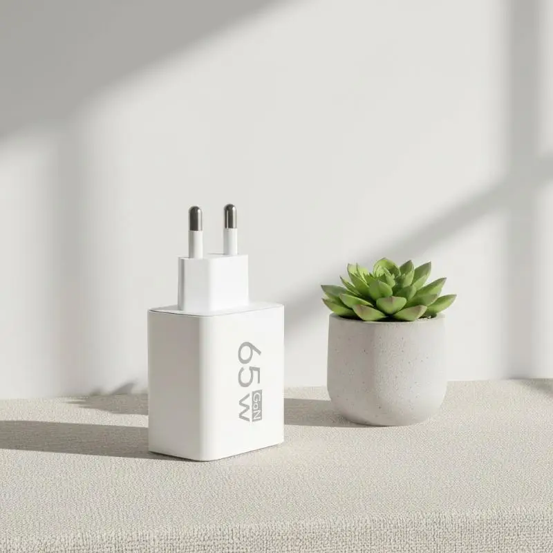 65W GaN Fast Charger EU Plug 3-Port Dual USB C + USB A Wall Charger Compact Fast Charging for Phone Tablet Laptop Daily Use