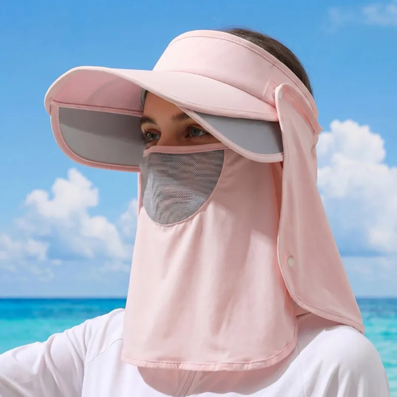 New summer Full face hood neck brace sun hats for women camping mosquito proof UV resistant Empty top breathable beach men's cap