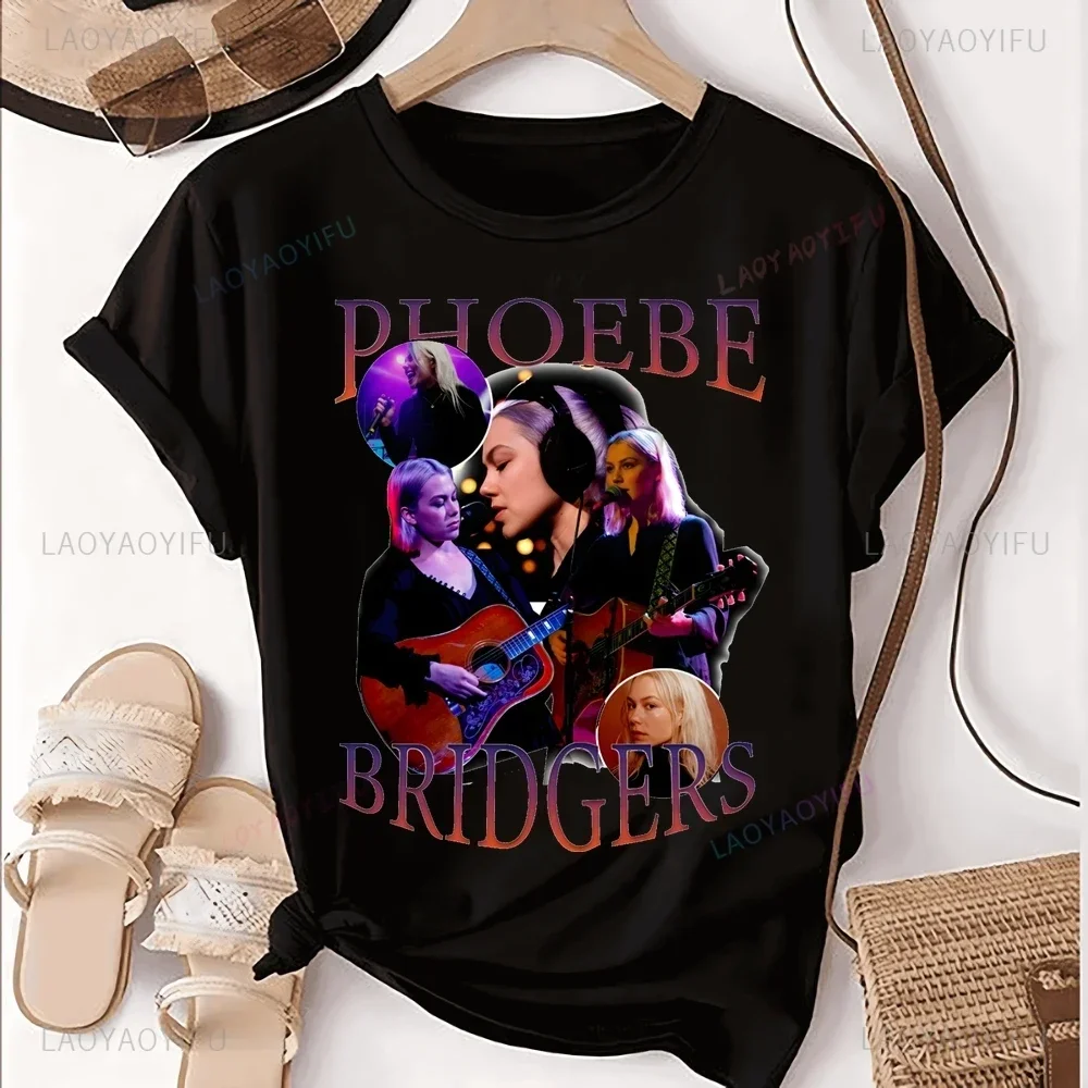 Vintage Phoebe Bridgers Singer Print T-shirt Top Phoebe Bridgers Trend Short Sleeve Unisex Shirt Graphic Oversized T-shirt