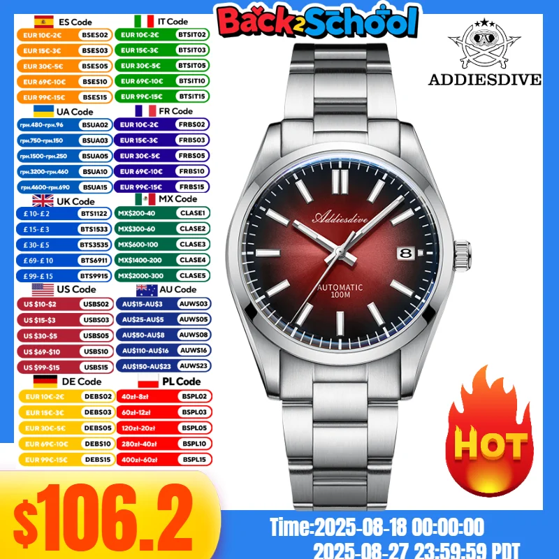 

ADDIESDIVE TOP Hot Watch For Men Sunburst Dial Sapphire Glass 10Bar Diving BGW9 Luminous NH35A Automatic Mechanical Watches