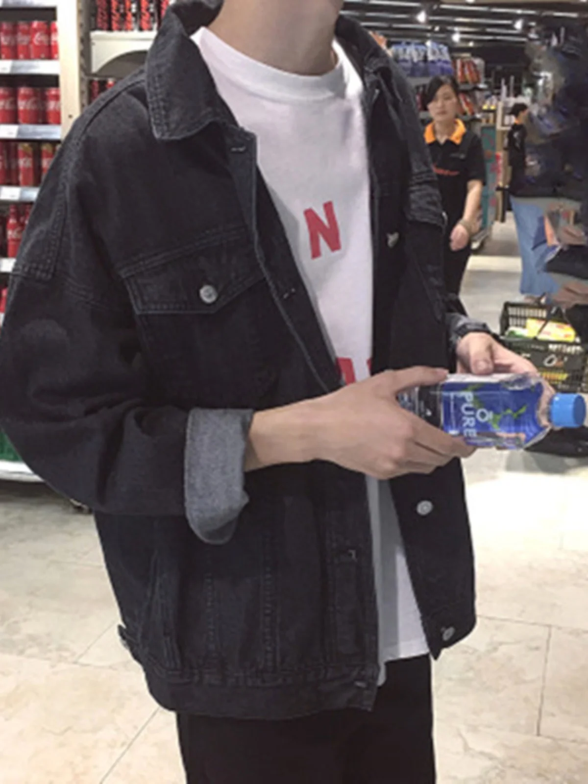 

Loose Men's Denim Jaet Korean Sle Casual Trendy Student Versatile INS Hole Punch Jaet Top Spring Autumn Youth ular