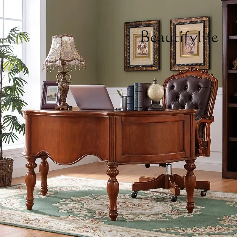 BJ American Solid Wood Desk Semi-round Simple European Home Study Office Writing Desk Curved Designer