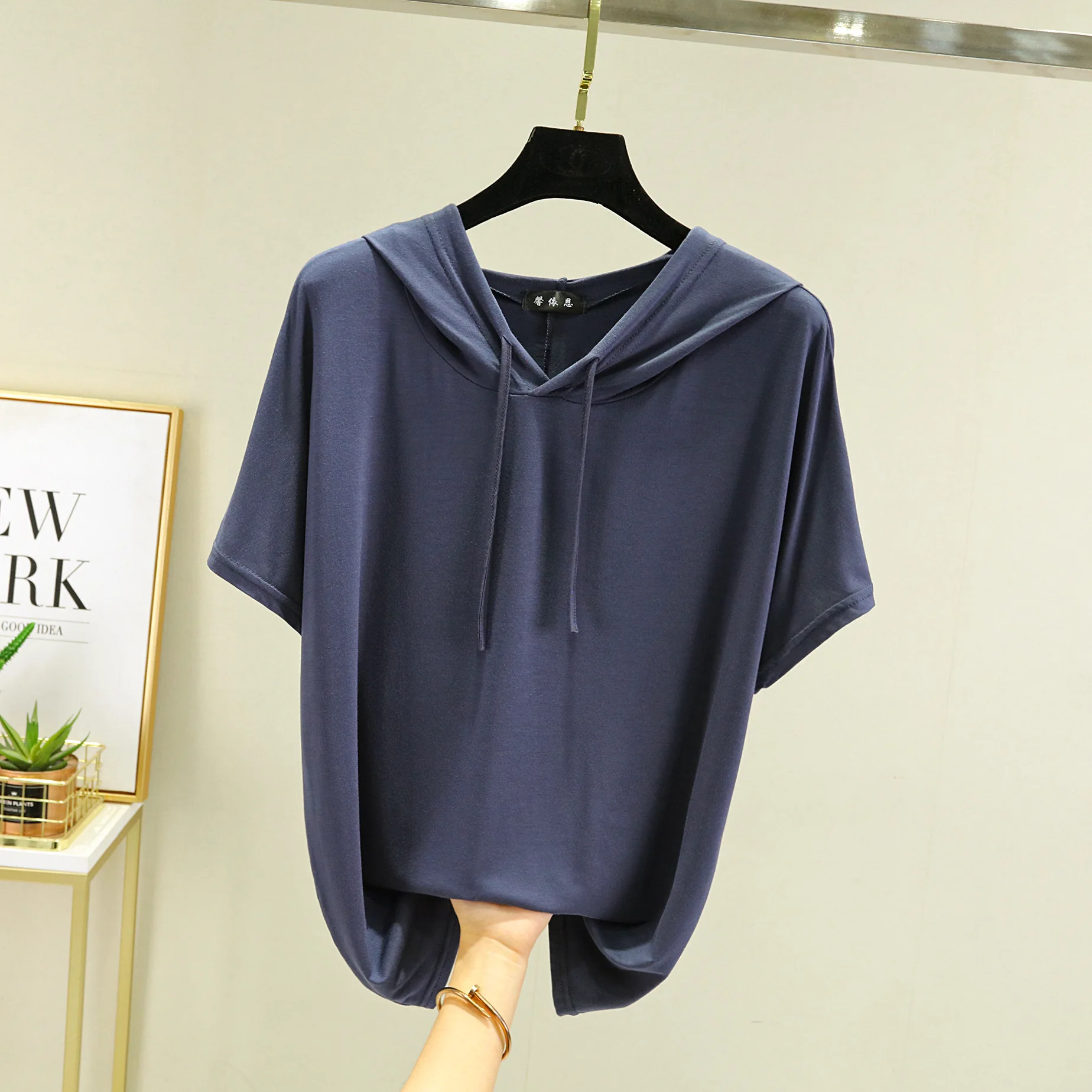 Summer 2025 New Women's Short Sleeve Pajamas modal T-shirt Ladies Hooded Thin Loose Bottom Shirt Top Home Wear Sleepwear