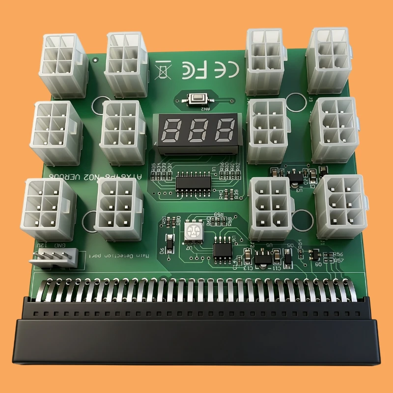 NEW 12 Port Green Power Breakout Board 6Pin Output ATX PSU Power Supply Adapter Board Digital Voltage Display For Server PSU GPU