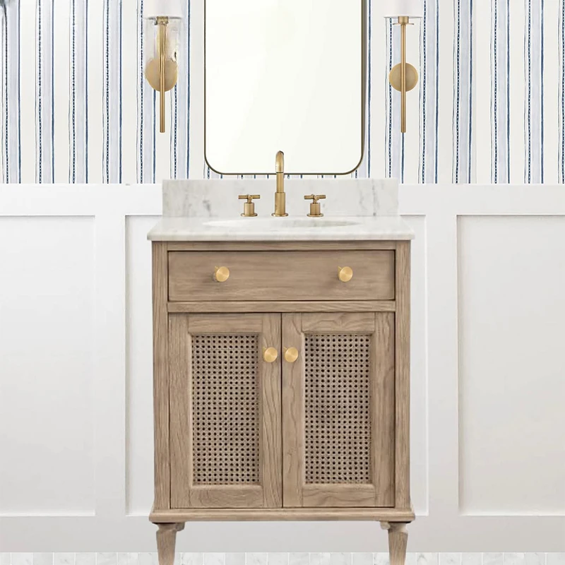 Wind-rock-board bathroom cabinet American luxury floor-to-ceiling solid wood washstand