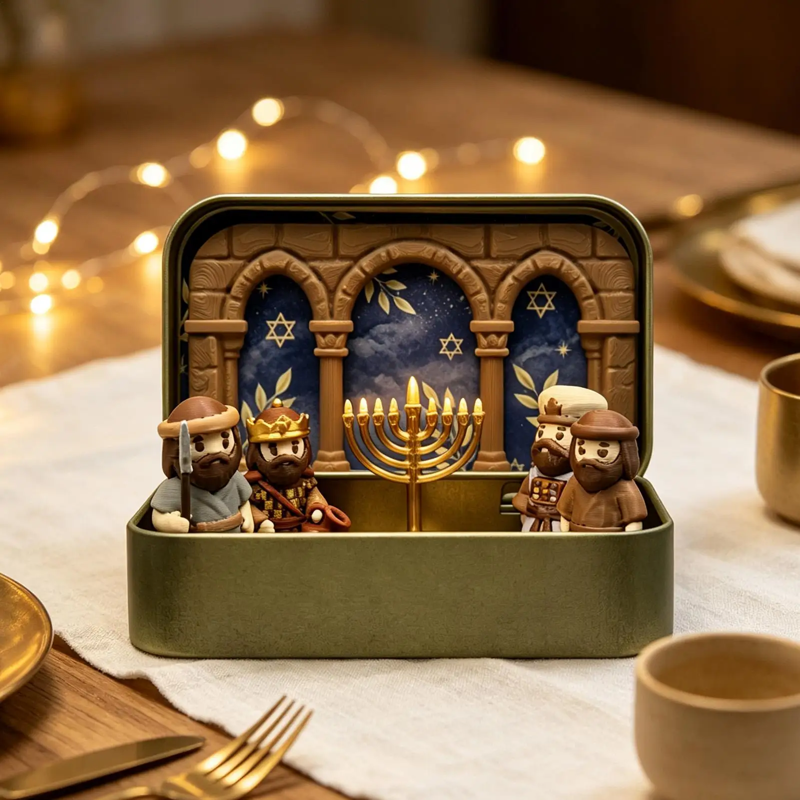 Miniature Hanukkah Menorah Diorama 3D Miniature Pocket Portable Model Hanukkah Keepsake Boxes for Holiday Birthday Party Offices