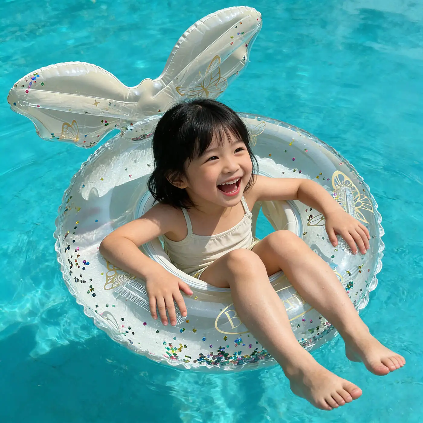 New ins butterfly sequins children's sunshade seat ring,  canopy anti-rollover swimming ring bright water sitting ring