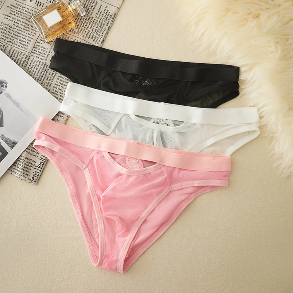 

Мужское сексуальное нижнее белье, кружевные сетчатые прозрачные полые выпуклые трусы, однотонные трусы с низкой талией, удобные дышащие быстросохнущие мужские трусы