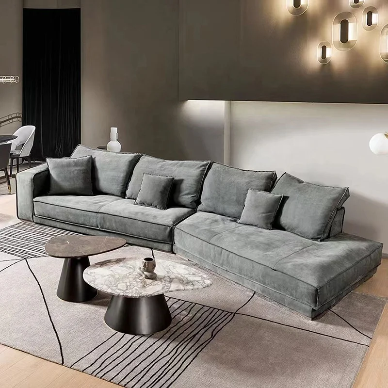 -ss Minimalist Corner Special-Shaped Sofa Combination Living Room Large Apartment Modern Multi-Position Grinding Cloth Sofa