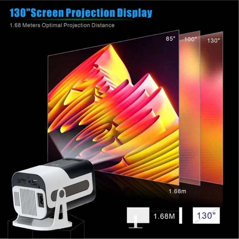 JY320 Mini Projector 720P Android 13 4K Support, 180 ANSI, WiFi 6, BT 5.0, Cinema 180° Rotable Video Projection US PLUG-A20R