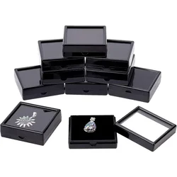 10PCS Black Gemstone Display Box Square Acrylic Jewelry Box Container 2.4x2.4x0.8inch with Clear Top Lids and Sponge Inside