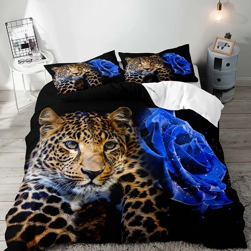 Tiger Bedding Set Duvet Cover Queen, Wildlife Animal Comforter Quilt Cover, Romantic Gifts for Him Men Boyfriend 2 Pillow Shams
