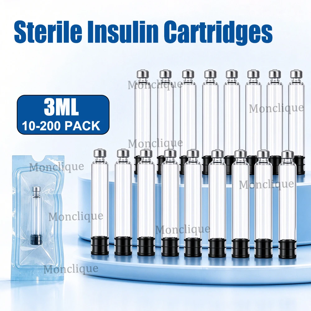 10/200PCS Sterile Insulin Cartridges 3ML Disposable Glass Material Individually Packaged Compatible With V1 V2 V3 Injection Pen