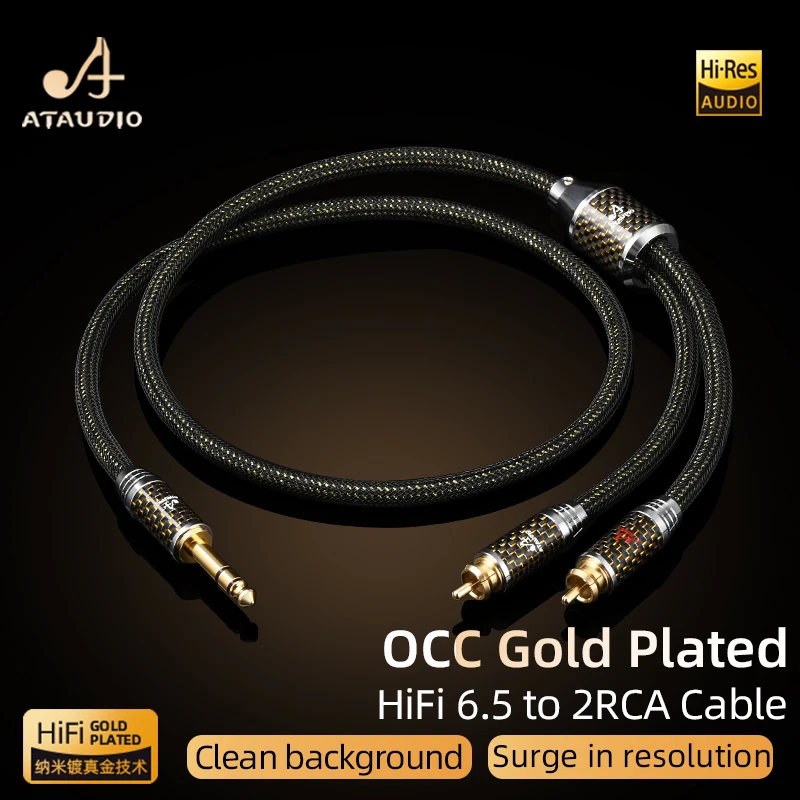 ATAUDIO HiFi 6.5mm to 2RCA Audio Cable Hi-end OCC Gold Plated  Cable 6.5 TRS to 2RCA Male /Female for CD  Amplifier Audio Cable