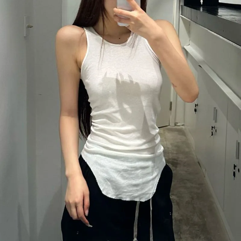 HKSH Women Vest O-neck Sleeveless Solid Color Slim Fit Versatile Dark RO Style Chic Ins Cotton Tank Tops New Summer 2026 HK21041