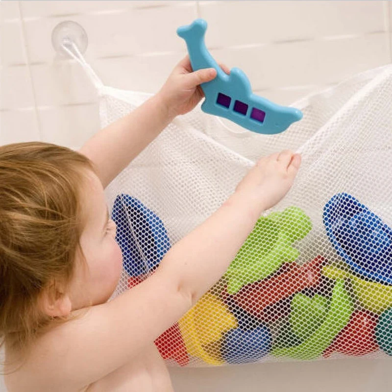 Bathroom Mesh Net Game Bag Drying Shower Products Clothes Storages Baby White Square Bath Toy Organizer with Strong Suction Cups