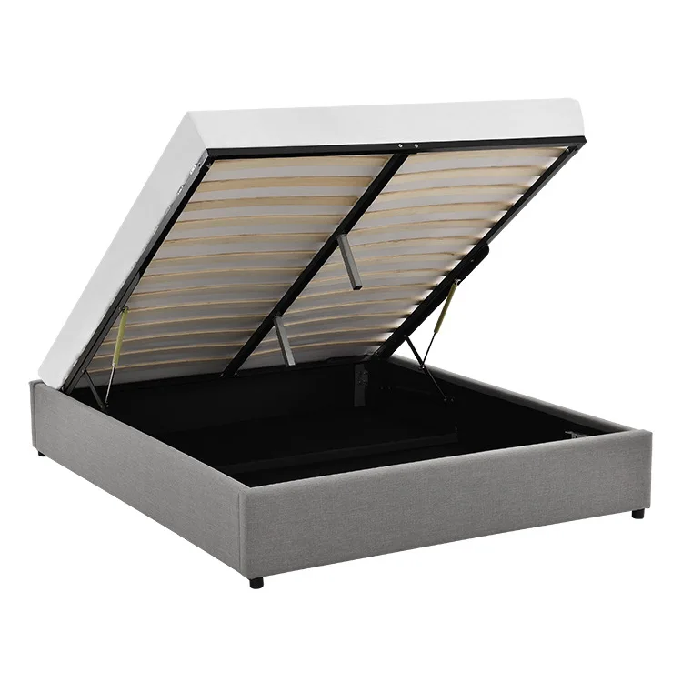 No bedside leather art bed, premium leather storage pneumatic frame bed, double bed storage