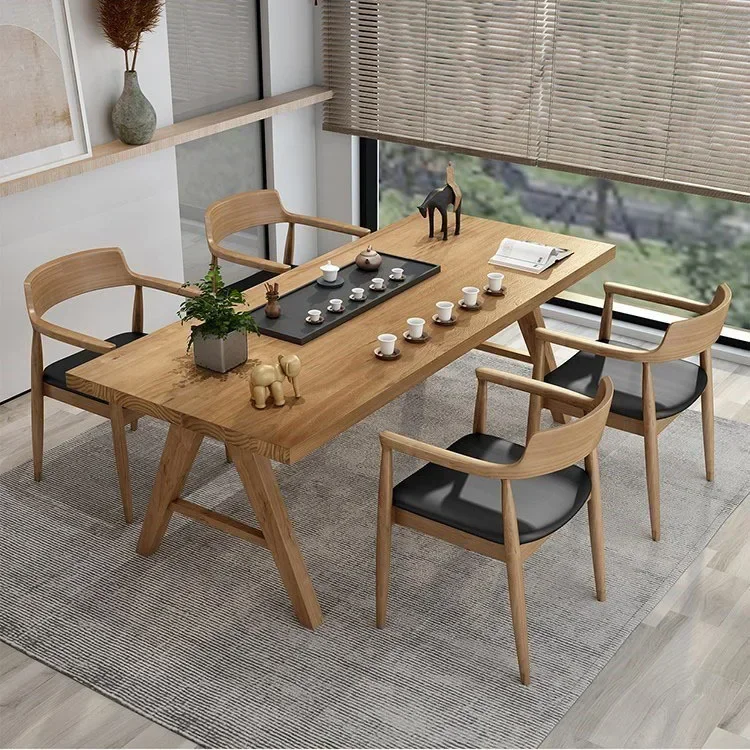 New Chinese-style solid wood reception to discuss the creativity of complete sets of tables and chairs for commercial