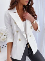 2024 Autumn Winter Coat Fashionable and Minimalist Long Sleeved Solid Color Double Breasted Suit Jacket for Women