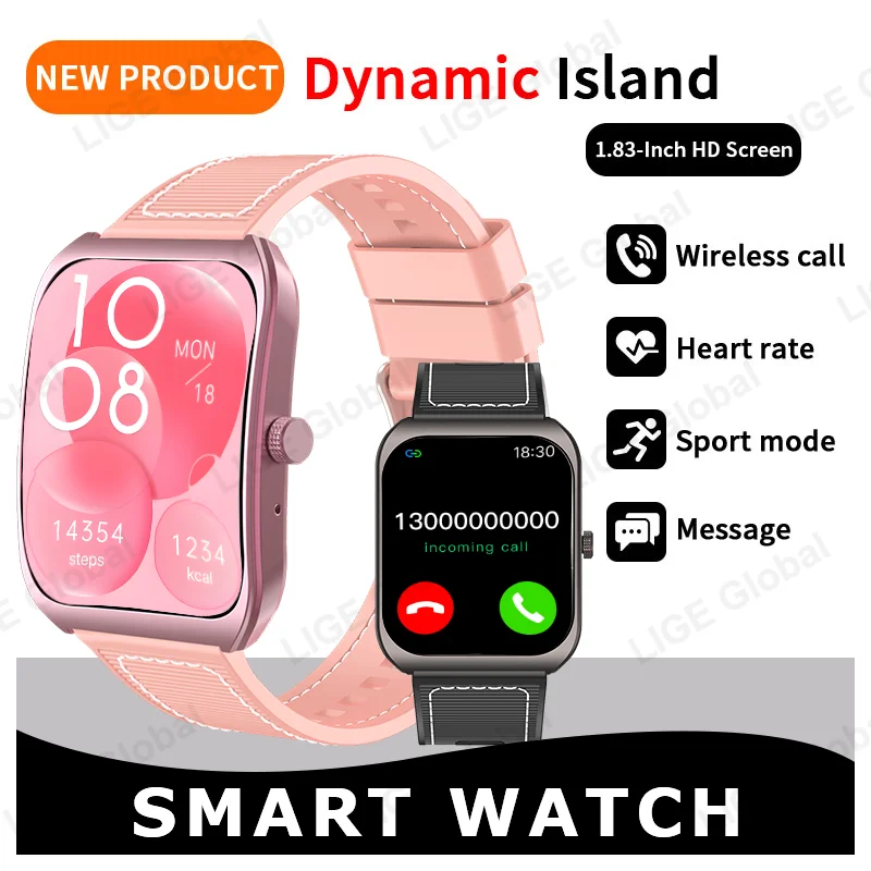 LIGE New Dynamic Island Bluetooth Smart Watch Women Make Answer Call Custom Dial Watches Men Heart Rate Sport Fitness Smartwatch