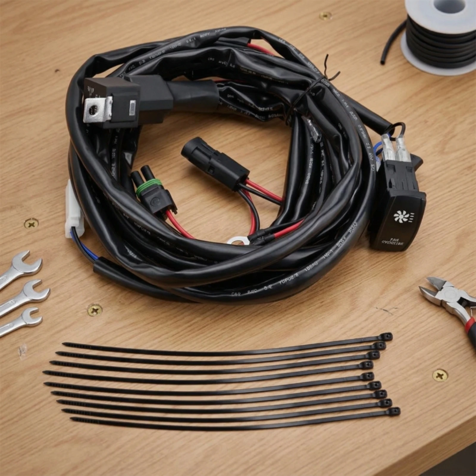 Cooling Fan Control Kit Heat-Resistant Fan Override Switch Kit with Rocker Switch Automotive Wiring Harness Waterproof