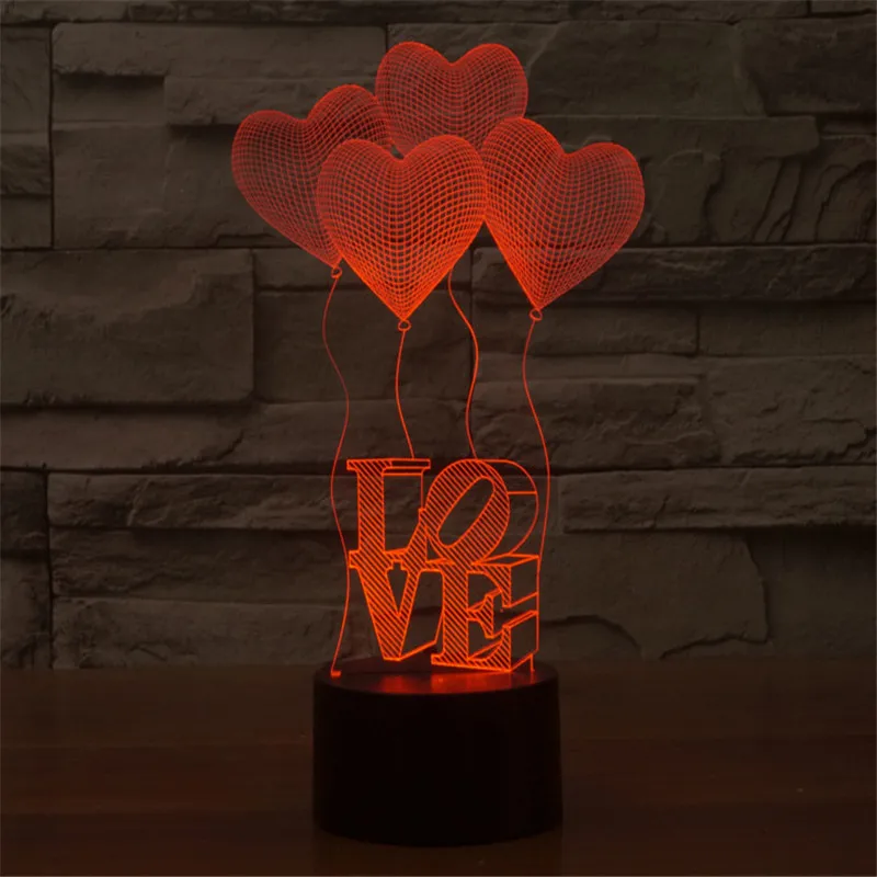 3D Love Balloons Nightlight 7 Colors Change Art Sculpture Light USB Powered With A Soft Glow for Kids Desk Lamps