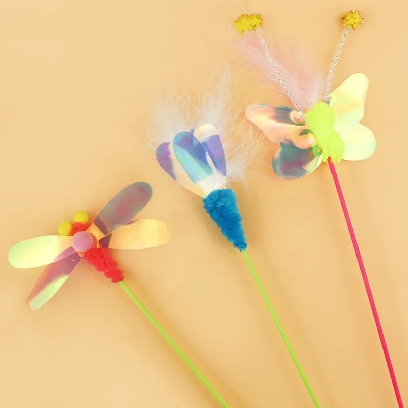 Cat Toy Feather Cats Sticks Insects Toys for Cats Teasing Butterfly Stick Cat Toys Interactive Wool Ball Teaser Toy Pet Products