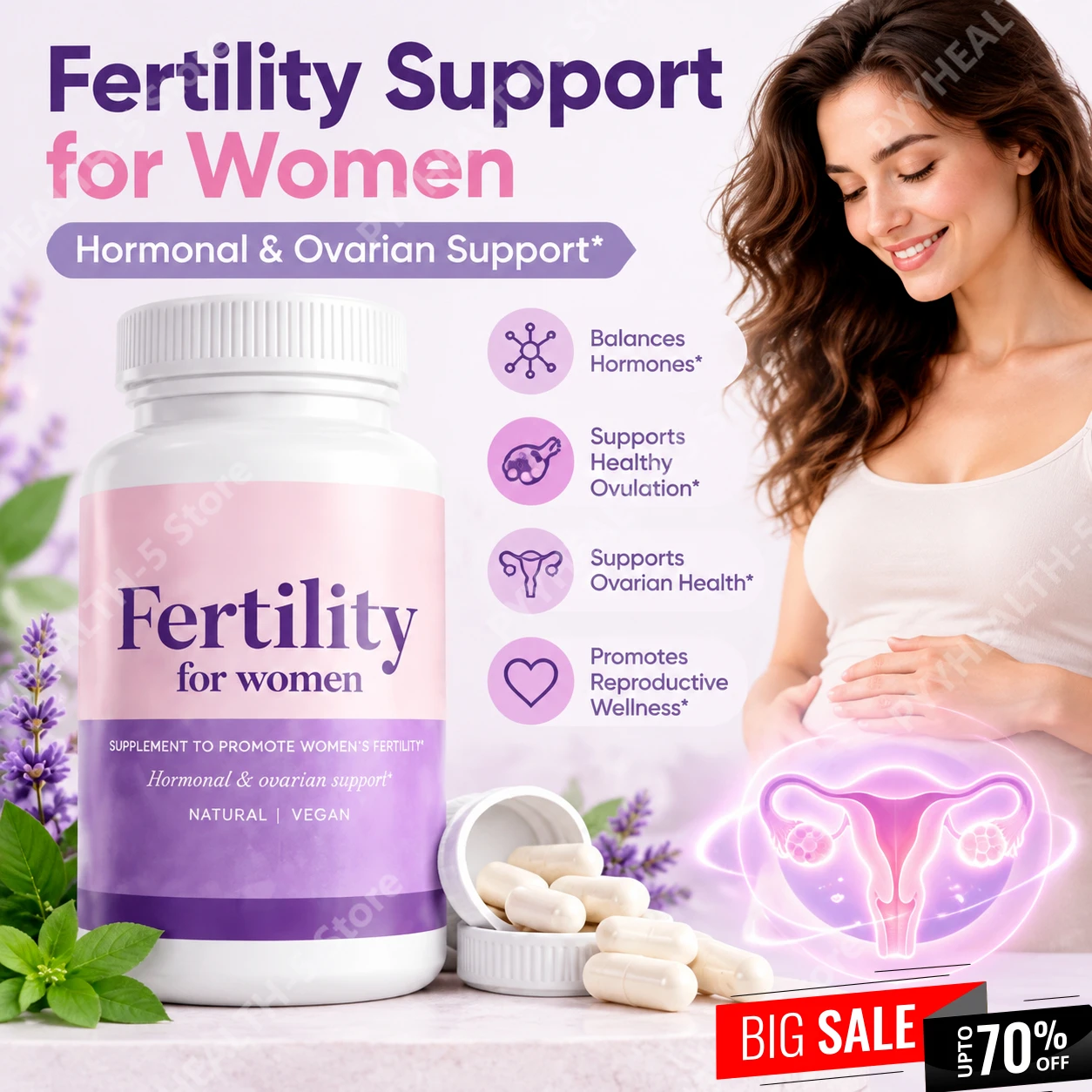Fertility Capsules for Women Myo Inositol with Methylfolate & Multivitamins, Hormonal & Ovarian Support Healthy Ovulation 60 Cts