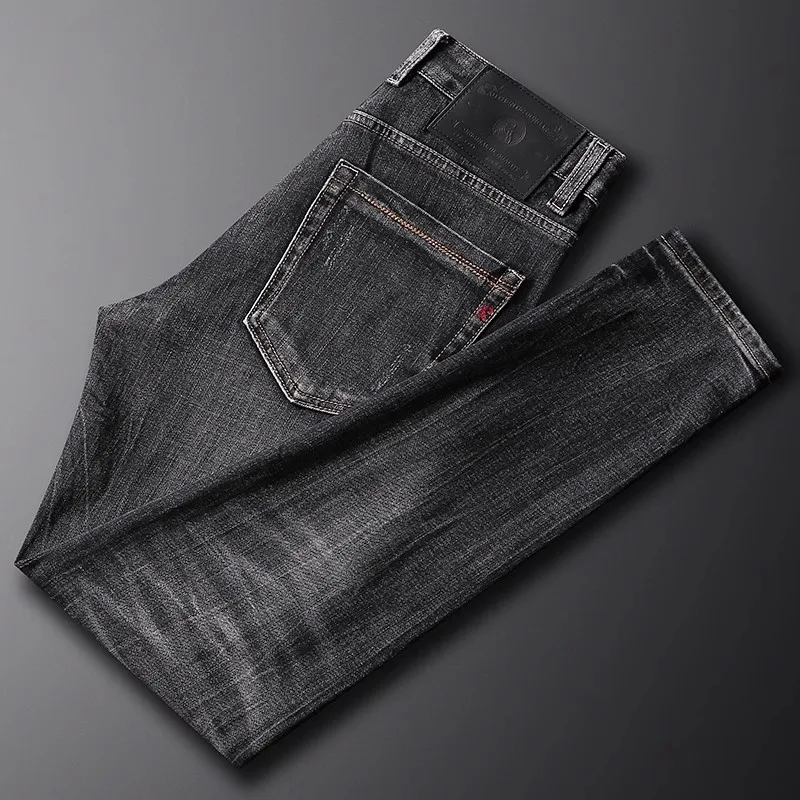 Fashion Vintage Men Jeans High Quality Retro Black Gray Stretch Slim Fit Ripped Jeans Men Casual Designer Denim Pants Hombre