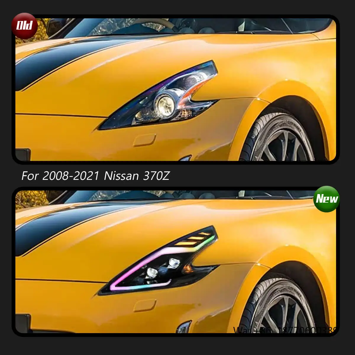 New 12V LED Headlights for 370Z Z34 2008-2019 RGB Color-Changing DRL with High/Low Beam Projector 8000 Lumens 6000K view 4