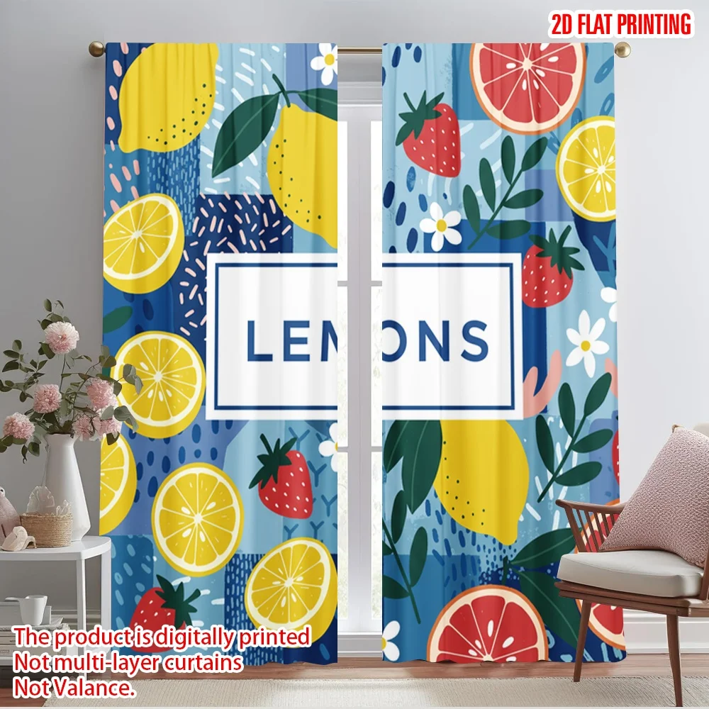 

2pcs 2D flat printing Window Curtains Cute Strawberry Lemon Slice Fabric Without Electricity Family Party for Indoor